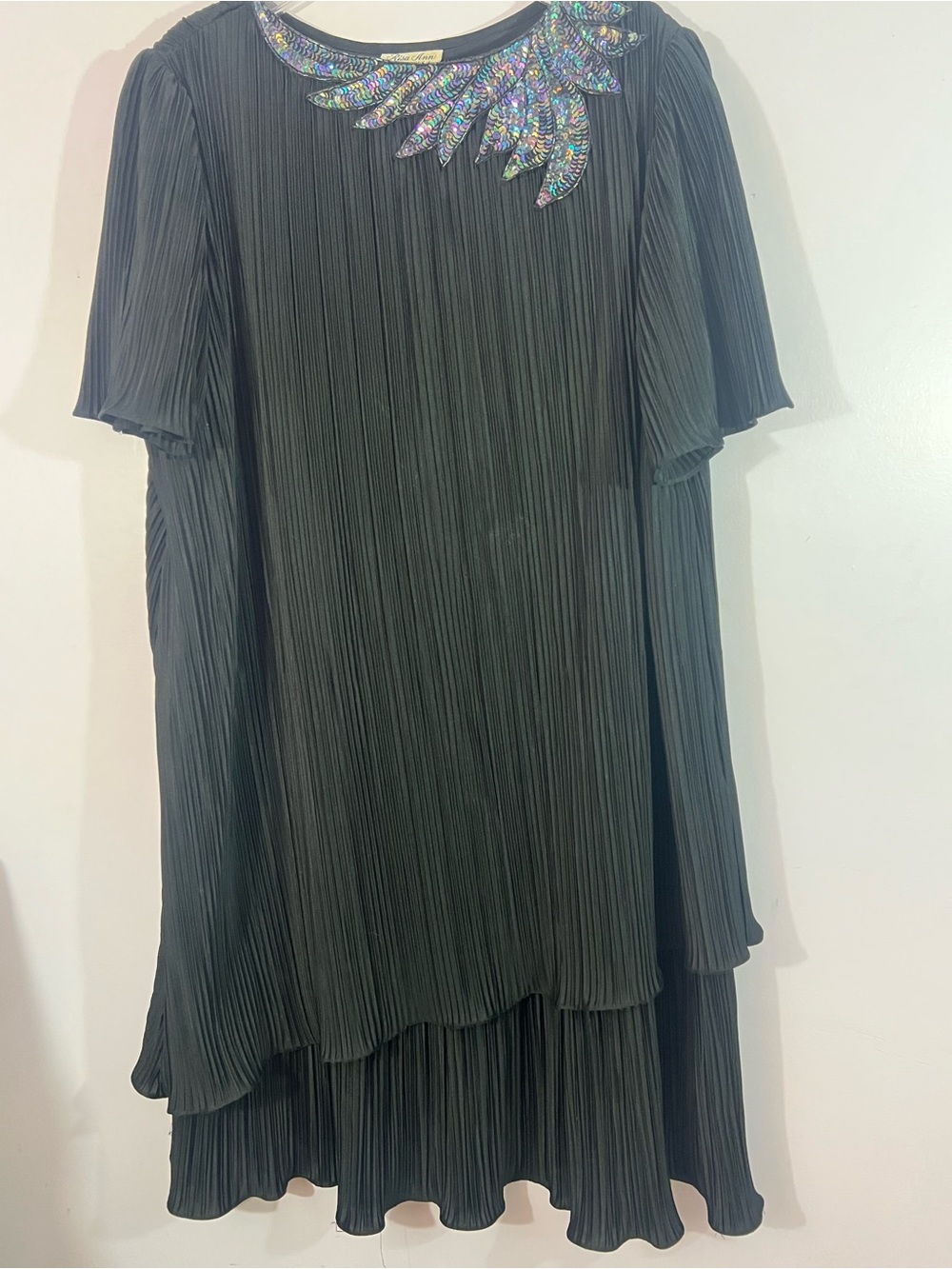 Risa Ann New York Black Pleated Sequin Dress  Size 22 Made USA Evening Cocktail